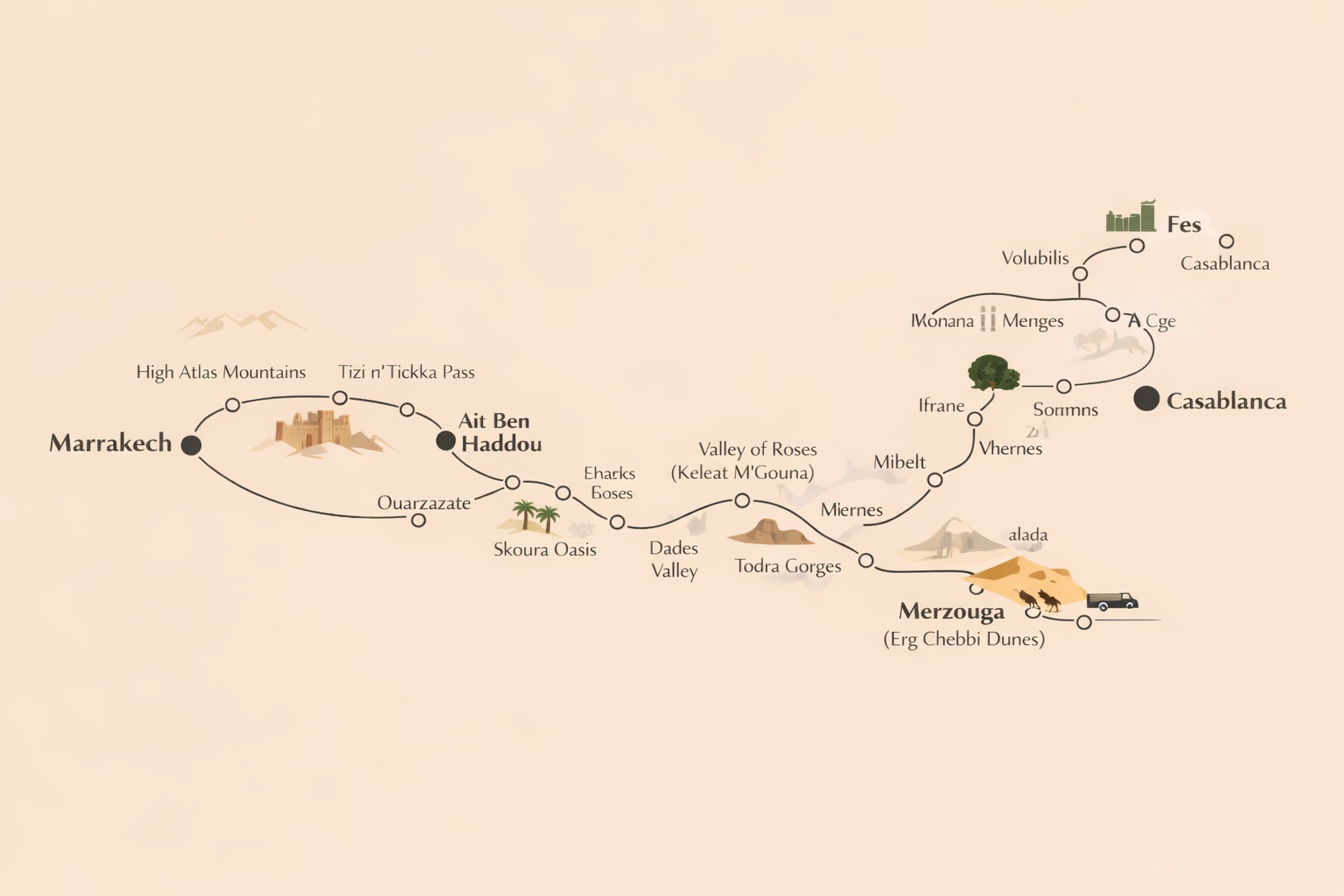 11-Day Morocco Imperial Cities & Sahara Desert Tour from Marrakech Map